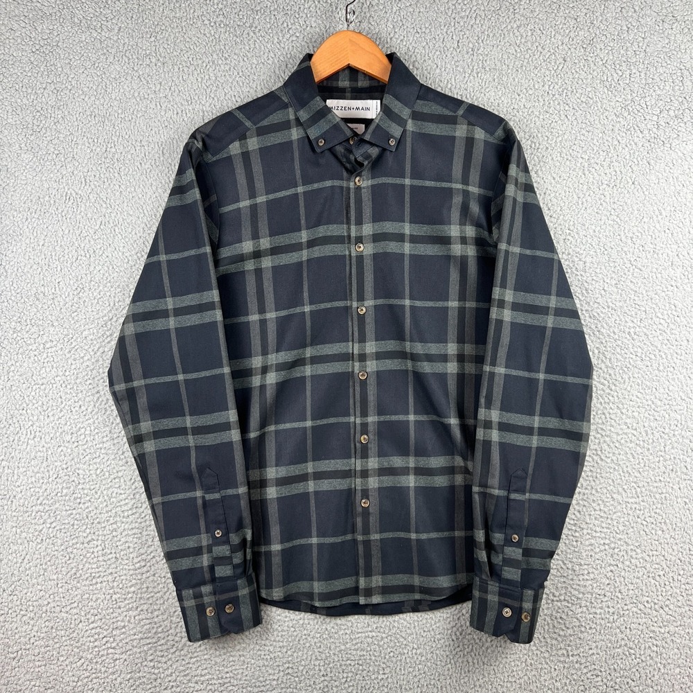 MIZZEN + MAIN Shirt Mens Large Trim Fit Polyester‎ Flannel Plaid Button Down
